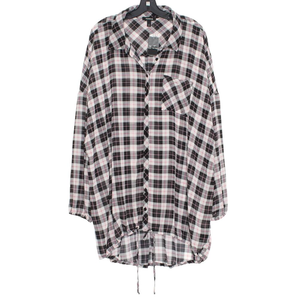 NWT Torrid Top Chiffon Kimono 90s Cottage Grunge Normcore Boho Button Plaid 3 3X